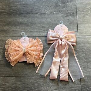 NWT August Daze Pink Hair Bow Set with Pearl Accent